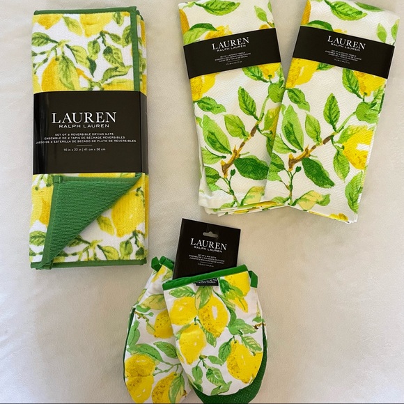 🎉HP🎉Lauren Ralph Lauren 8pc Lemon Kitchen Set—4 Towels 2 mats 2 mini mitts🍋 - Picture 5 of 15